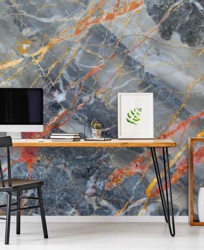 grey marble wallpaper mural called Gold, Red and White for bedrooms and kitchens