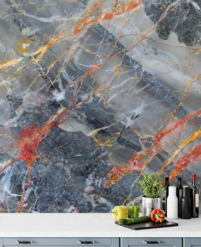 gray marble wallpaper mural called Gold, Red and White for bedrooms and kitchens
