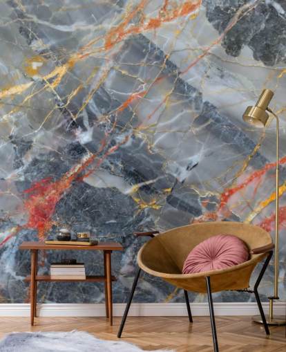 grey marble wallpaper mural called Gold, Red and White for bedrooms and kitchens