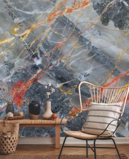 gray marble wallpaper mural called Gold, Red and White for bedrooms and kitchens
