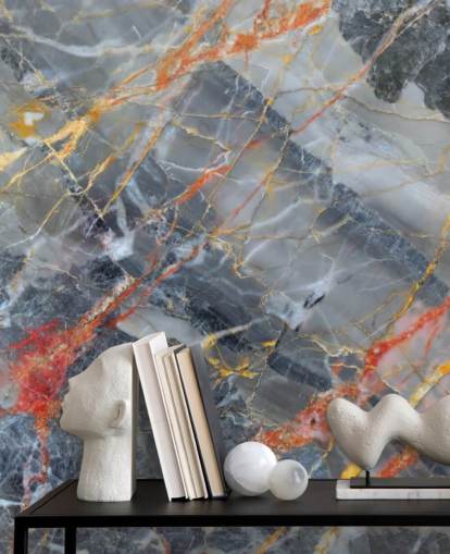 gray marble wallpaper mural called Gold, Red and White for bedrooms and kitchens