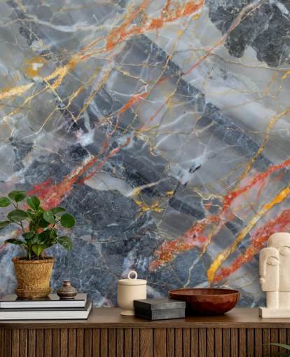 gray marble wallpaper mural called Gold, Red and White for bedrooms and kitchens