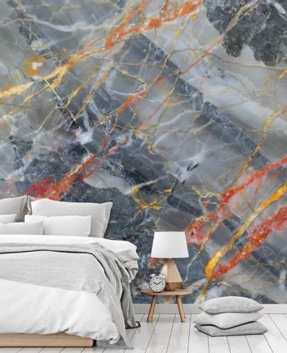 grey marble wallpaper mural called Gold, Red and White for bedrooms and kitchens