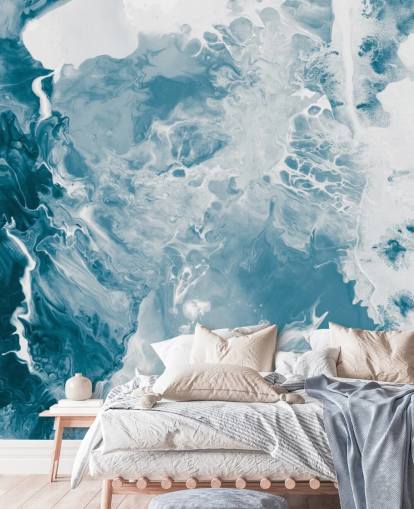mural de papel pintado de mármol azul y blanco llamado Blues para baños, dormitorios y cocinas