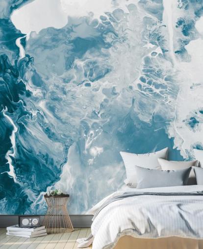 mural de papel pintado de mármol azul y blanco llamado Blues para baños, dormitorios y cocinas