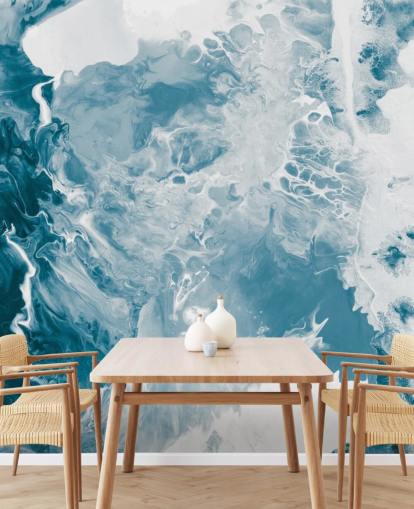 mural de papel pintado de mármol azul y blanco llamado Blues para baños, dormitorios y cocinas