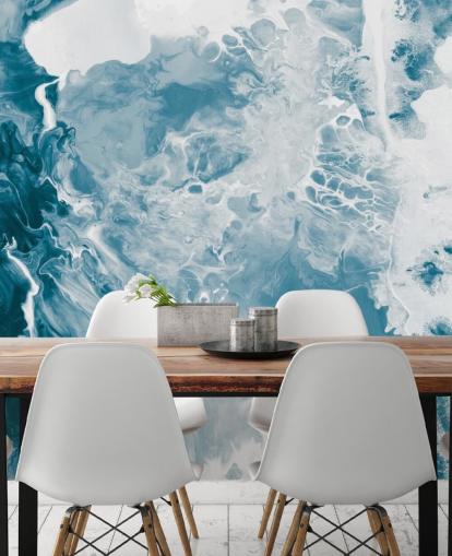 Tapeten-Wandbild aus blauem und weißem Marmor namens Blues für Badezimmer, Schlafzimmer und Küchen Tapeten-Wandbild aus blauem und weißem Marmor namens Blues für Badezimmer, Schlafzimmer und Küchen