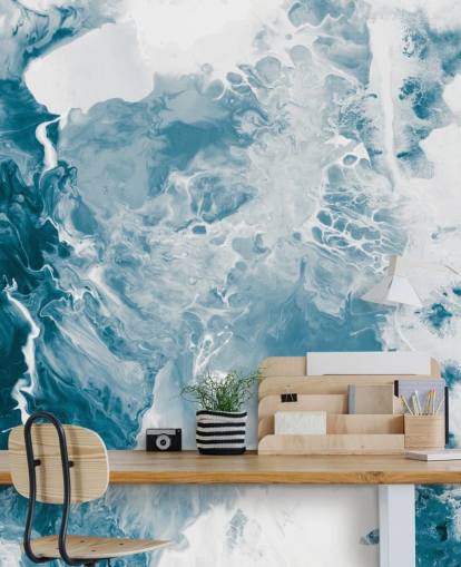 mural de papel pintado de mármol azul y blanco llamado Blues para baños, dormitorios y cocinas