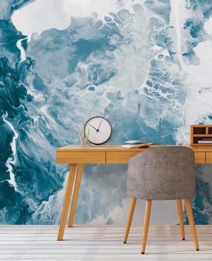mural de papel de parede de mármore azul e branco chamado Blues para banheiros, quartos e cozinhas