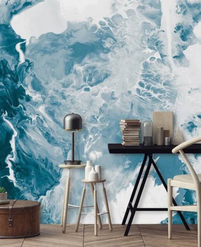 Tapeten-Wandbild aus blauem und weißem Marmor namens Blues für Badezimmer, Schlafzimmer und Küchen Tapeten-Wandbild aus blauem und weißem Marmor namens Blues für Badezimmer, Schlafzimmer und Küchen