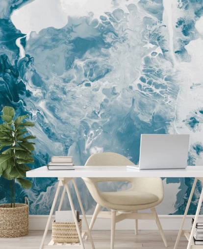 blue and white marble wallpaper mural called Blues for bathrooms, bedrooms and kitchens