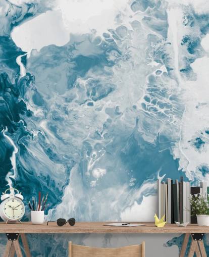 mural de papel pintado de mármol azul y blanco llamado Blues para baños, dormitorios y cocinas