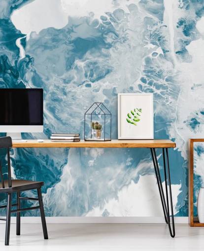 blue and white marble wallpaper mural called Blues for bathrooms, bedrooms and kitchens