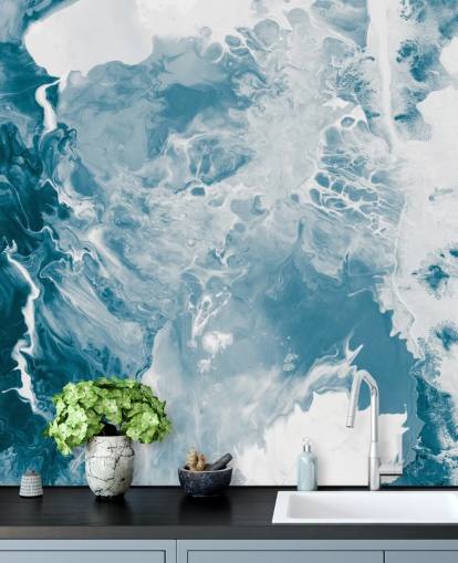 blue and white marble wallpaper mural called Blues for bathrooms, bedrooms and kitchens