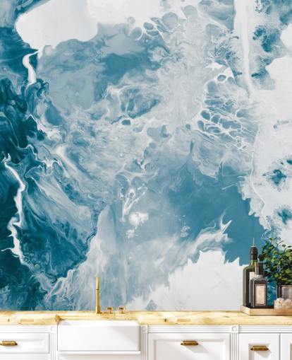 Tapeten-Wandbild aus blauem und weißem Marmor namens Blues für Badezimmer, Schlafzimmer und Küchen