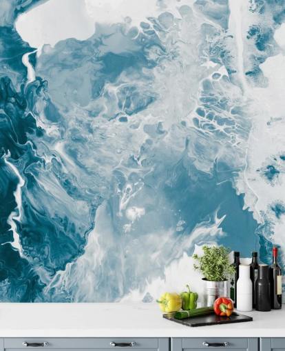 mural de papel de parede de mármore azul e branco chamado Blues para banheiros, quartos e cozinhas