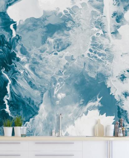 mural de papel pintado de mármol azul y blanco llamado Blues para baños, dormitorios y cocinas