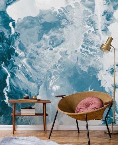 mural de papel pintado de mármol azul y blanco llamado Blues para baños, dormitorios y cocinas