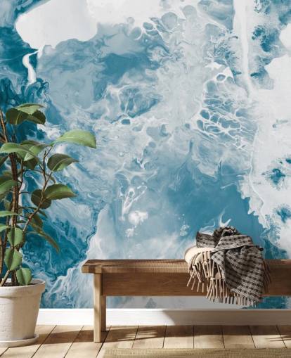 mural de papel pintado de mármol azul y blanco llamado Blues para baños, dormitorios y cocinas