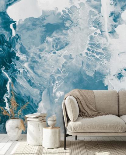 blauw-witte marmeren muurschildering genaamd Blues voor badkamers, slaapkamers en keukens blauw-witte marmeren muurschildering genaamd Blues voor badkamers, slaapkamers en keukens