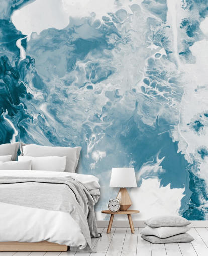 Tapeten-Wandbild aus blauem und weißem Marmor namens Blues für Badezimmer, Schlafzimmer und Küchen Tapeten-Wandbild aus blauem und weißem Marmor namens Blues für Badezimmer, Schlafzimmer und Küchen