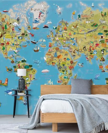 Decorazione murale con mappa del mondo colorata adatta ai bambini