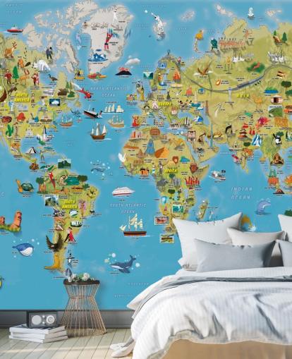 Child Friendly Colorful World Map Wall Mural
