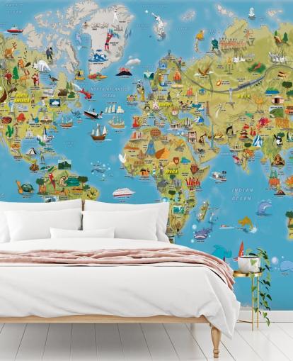 Child Friendly Colourful World Map Wall Mural