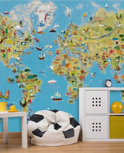 Décoration murale colorée de la carte du monde adaptée aux enfants