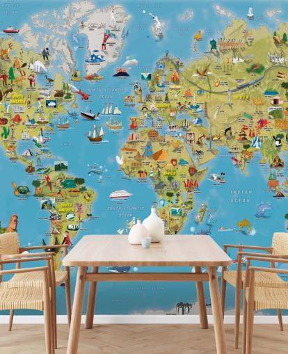 Child Friendly Colorful World Map Wall Mural