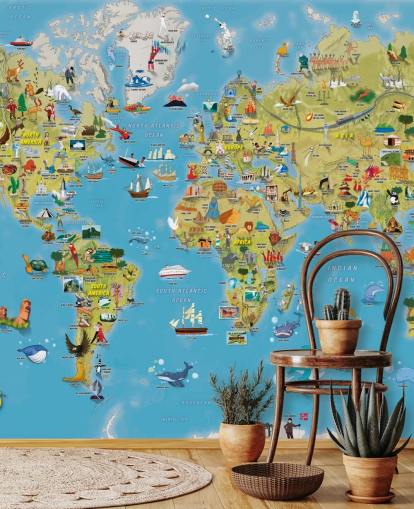Fotobehang Kindvriendelijke kleurrijke wereldkaart Fotobehang Kindvriendelijke kleurrijke wereldkaart