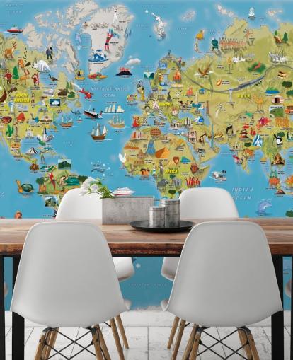 Child Friendly Colorful World Map Wall Mural