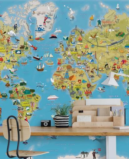 Child Friendly Colorful World Map Wall Mural