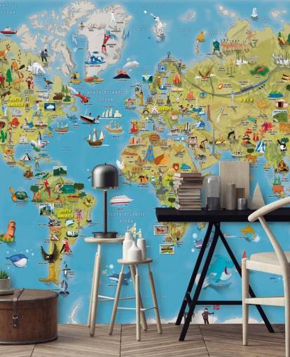 Decorazione murale con mappa del mondo colorata adatta ai bambini