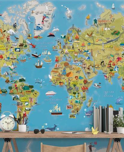 Child Friendly Colorful World Map Wall Mural