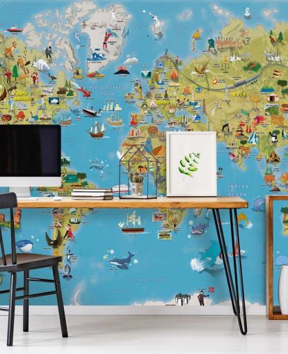 Fotobehang Kindvriendelijke kleurrijke wereldkaart