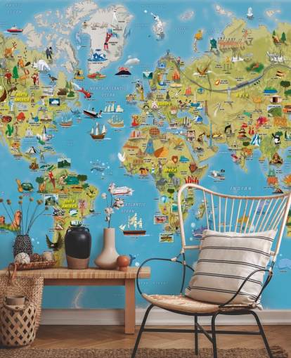 Child Friendly Colorful World Map Wall Mural