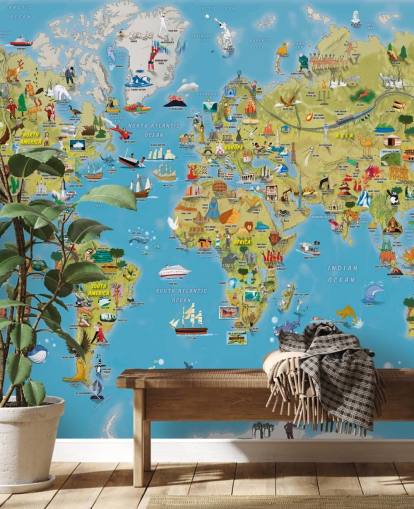 Child Friendly Colourful World Map Wall Mural Child Friendly Colourful World Map Wall Mural