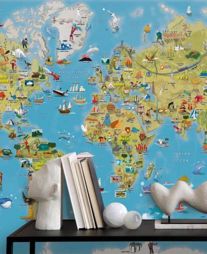 Child Friendly Colorful World Map Wall Mural Child Friendly Colorful World Map Wall Mural