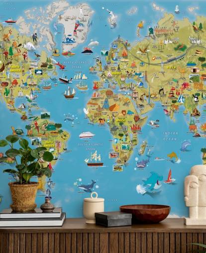 Child Friendly Colourful World Map Wall Mural