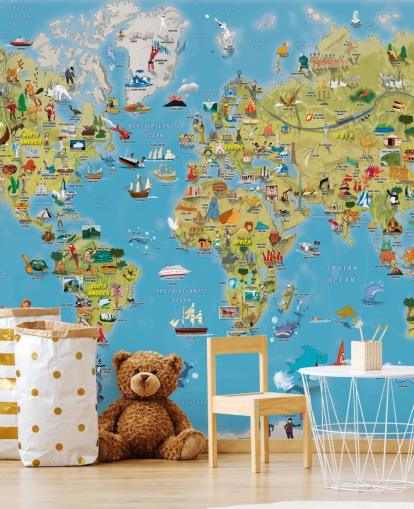 Decorazione murale con mappa del mondo colorata adatta ai bambini