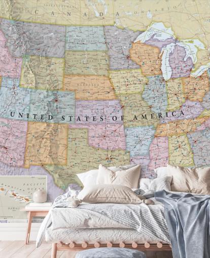 Colourful USA Map Wall Mural