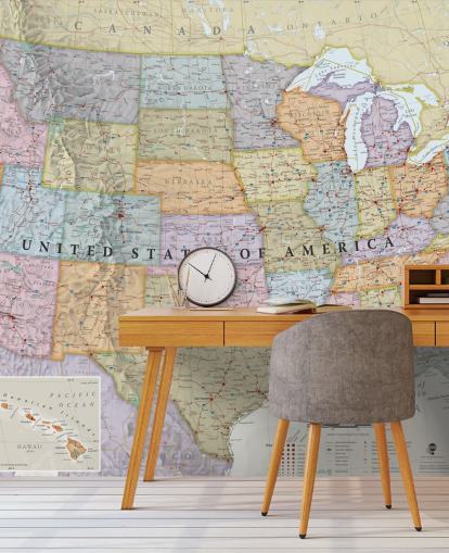 Colourful USA Map Wall Mural Colourful USA Map Wall Mural