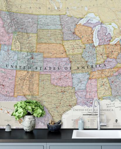 Colourful USA Map Wall Mural