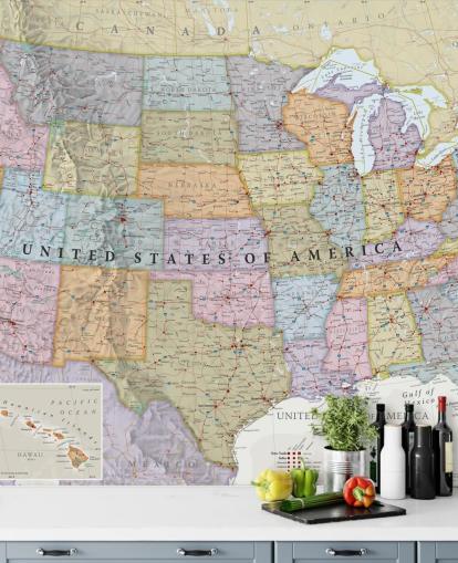 Colourful USA Map Wall Mural