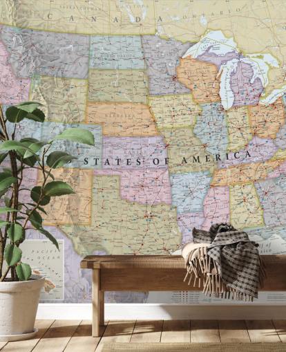 Colourful USA Map Wall Mural