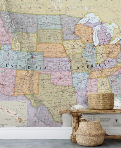 Colourful USA Map Wall Mural