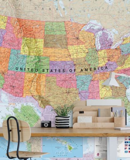 USA Map kleurrijk behang