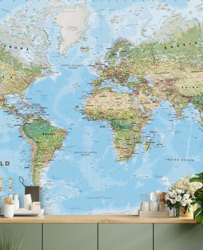 green and blue world map wallpaper called World Environmental Map by Lovell Johns for home offices green and blue world map wallpaper called World Environmental Map by Lovell Johns for home offices