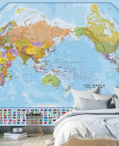 Mapa mundial e bandeiras